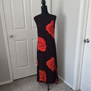 Chic Black Maxi Dress with Red Floral Accents